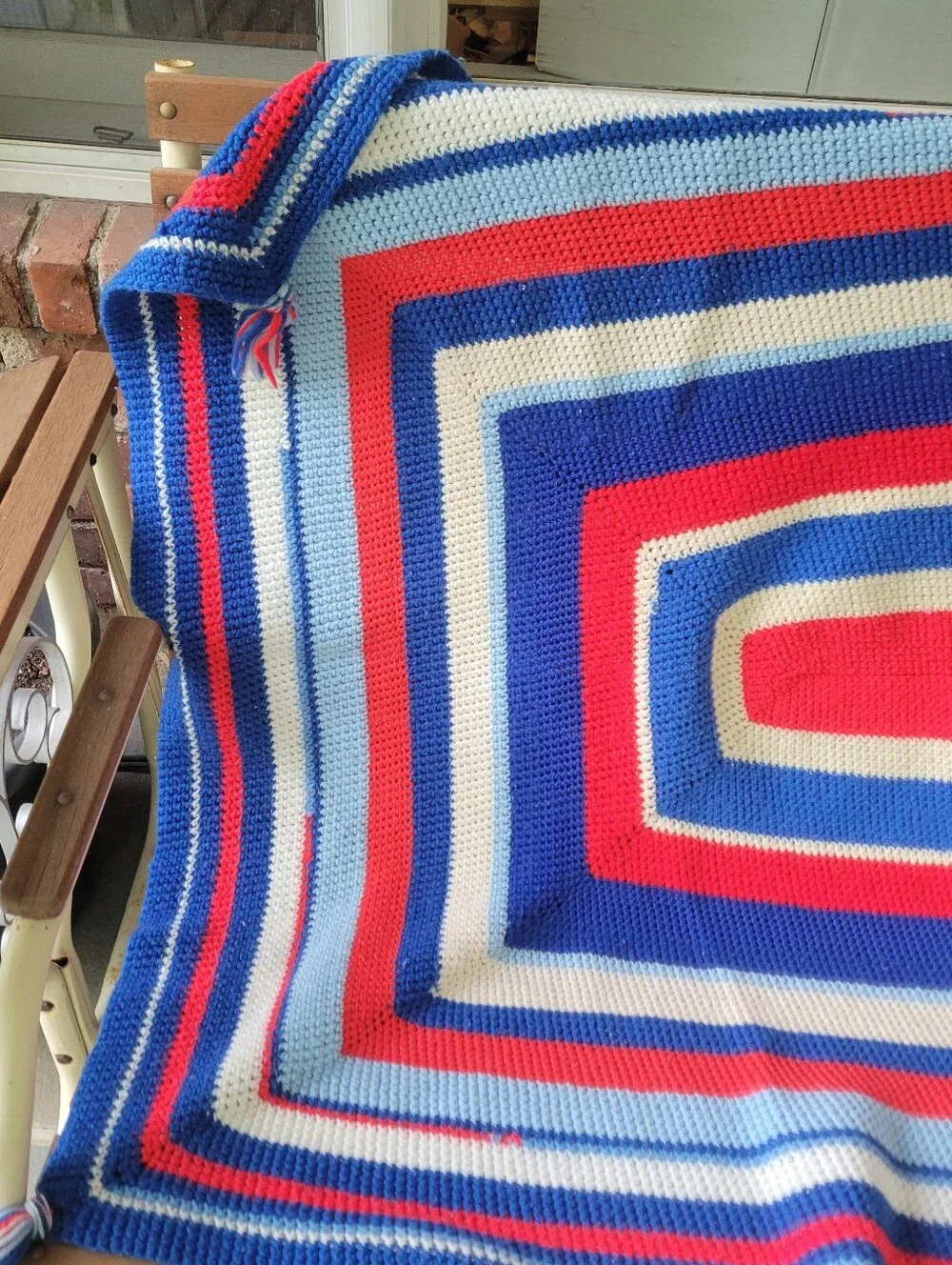 Handmade Red White & Blue Crochet Afghan + Bonus Afghan
